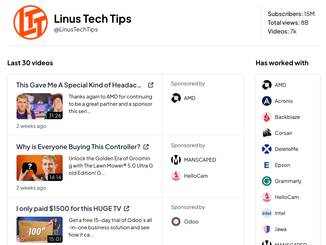 Details about a sponsors